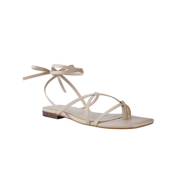 MARC FISHER Womens White Strappy Latent Square Toe Lace-Up Thong Sandals 6 M - Picture 1 of 4
